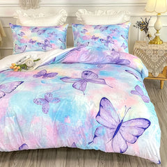 JazzHer 3-Piece Vibrant Rainbow Butterfly Duvet Cover Set - Soft, Cozy Girls' Bedding with 1 Duvet Cover and 2 Pillowcases - Ideal Room