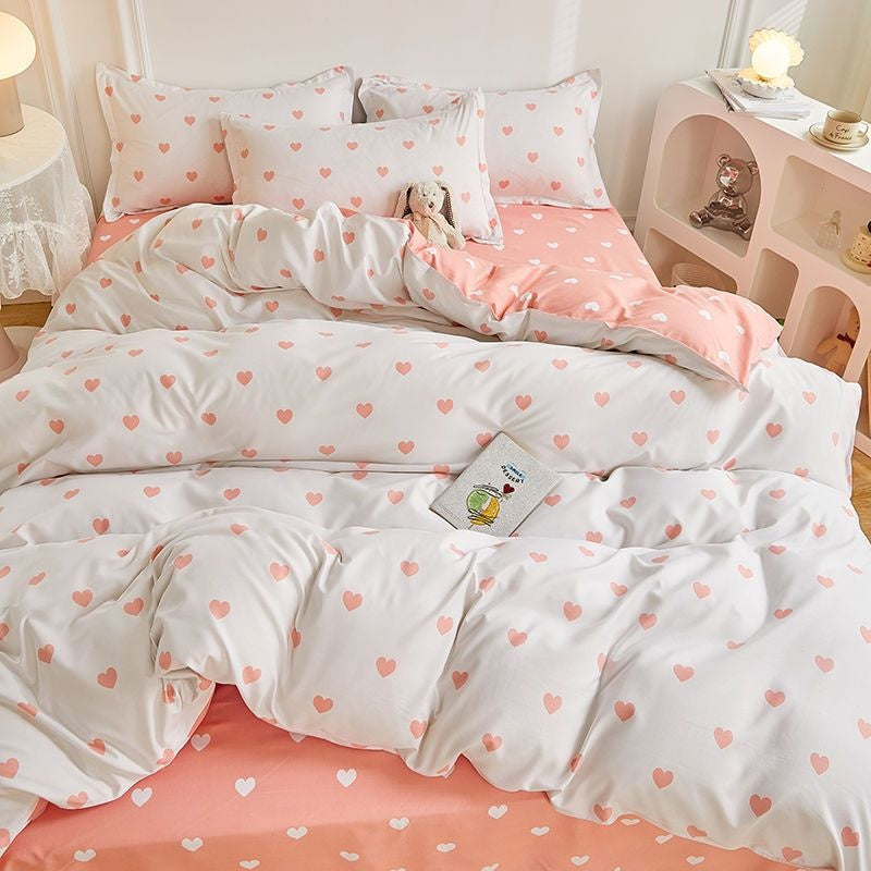 JazzHer Garden Flowers And Cute Rabbit Pattern Duvet Cover Nordic Style Full Size Bedding Sets Queen Double For Girls Gift Pink