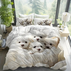 JazzHer 3PCS 100% Polyester Ultra-Soft 3D Dog Print Duvet Cover Set - Cozy Patchwork Bedding for Bedrooms & Guest Rooms-(1 Duvet Cover)