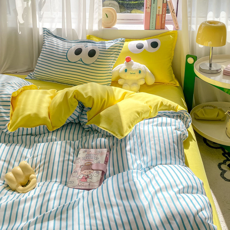 JazzHer Big Eyes Bedding Set 2024 New Colorful Boys Girls Duvet Cover No Filler Pillowcase Flat Sheet Twin Queen Size Home Bedspread