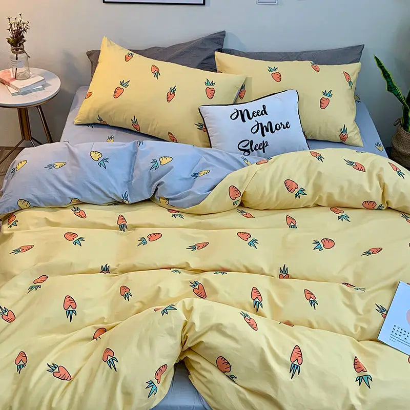 JazzHer Floral Bedding Set with Duvet Cover No Filling Flat Sheet with Pillowcases 2024 New Kids Queen Full Size Boys Girls Bed Linen