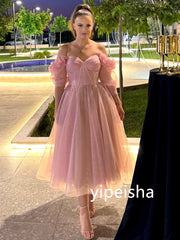 JazzHer Customized Classic Net Pleat A-line Off-the-shoulder Midi Dresses Homecoming Dresses Exquisite Modern Style Pastrol Unisex Chine (PRE-ORDER)