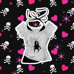 JazzHer 2000s Style T-shirt  Harajuku Y2k American style two pieces high street Retro Grunge Gothic Skull Print White T-shirt Trashy