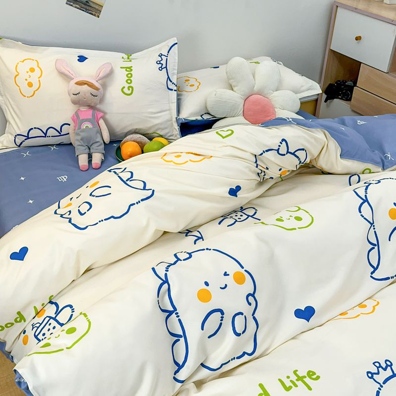 JazzHer Spring Bedding Set Fashion Cartoon Kids Single Double Queen Size Flat Sheet Duvet Cover Pillowcase Bed Linens Home Textile