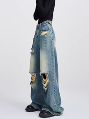 christmas outfit JazzHer Women's Blue Ripped Jeans Harajuku Y2k Japanese 2000s Style 90s Aesthetic Baggy Denim Trousers Jean Pants Vintage Trashy Clothes