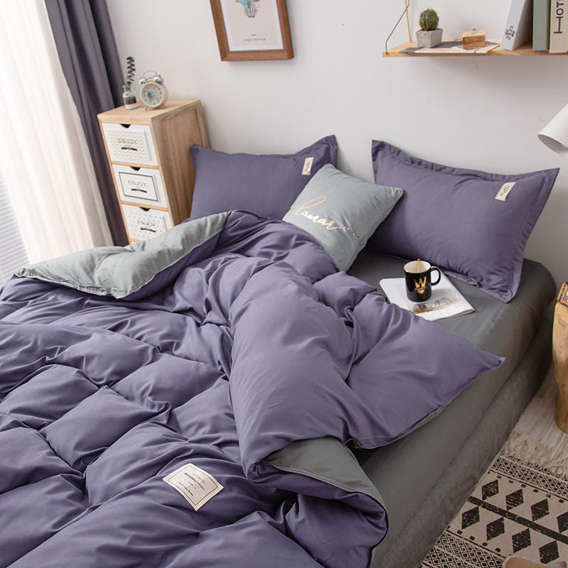 JazzHer Nordic Bedding Set Simple Flat Sheets Duvet Quilt Cover Pillowcase Bed Linen for Single Queen Full Size Solid Home Textiles
