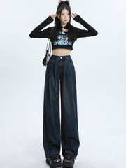 christmas outfit JazzHer Women's Blue Baggy Jeans Harajuku High Waist Denim Trousers Y2k Vintage Japanese 2000s Style Oversize Jean Pants Trashy Clothes