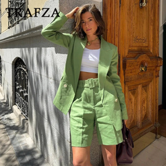 cold weather outfits JazzHer 2024 Spring Summer Office Lady Solid Suits Fashion Streetwear Pockets Shrug Double Breasted Blazers+Zipper Sashes Shorts