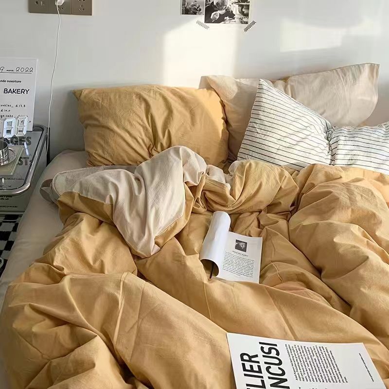 JazzHer Ins Style Bedding Set Nordic Single Double Flat Sheet Duvet Cover Pillowcase Soft Microfiber Full Queen Size Bed Linen