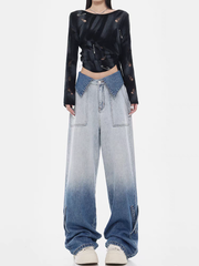 christmas outfit JazzHer Women's Blue Y2k Jeans Harajuku Japanese 2000s Style 90s Aesthetic Baggy Denim Trousers Vintage Jean Pants Trashy Clothes 2025