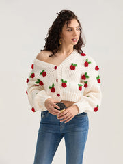 thanksgiving outfit JazzHer Women Knit Cardigan Long Sleeve Flowers Button Closure Fall Casual Jacket Sweater