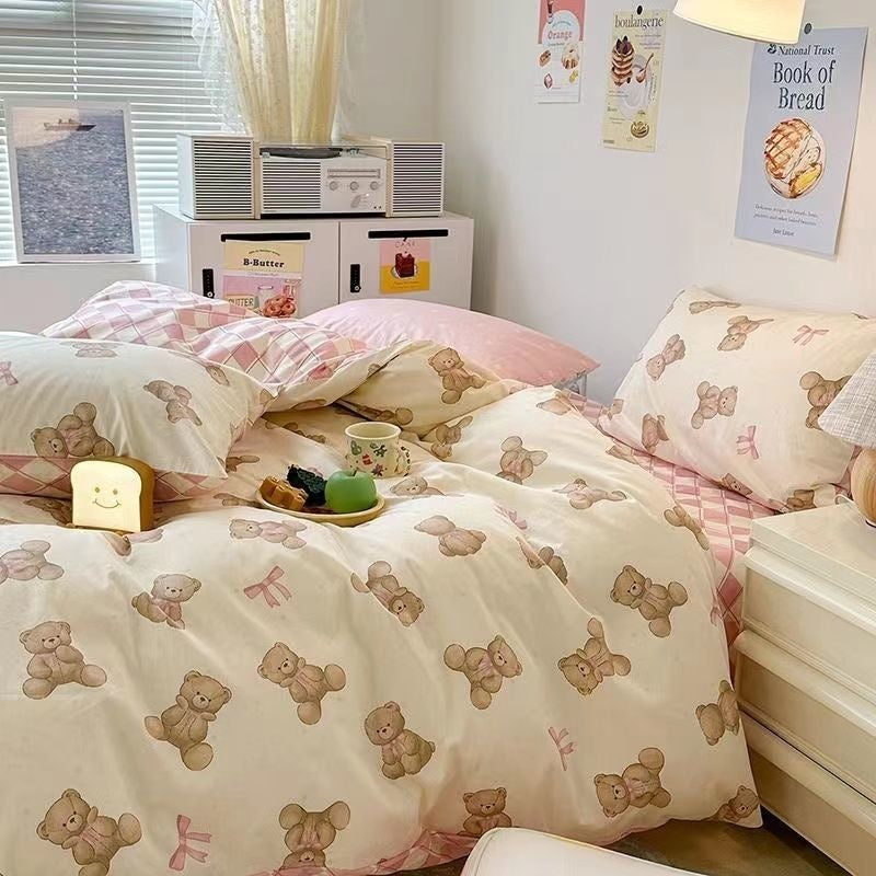 JazzHer Ins Cream Cherry Bedding Set Cartooon Fruit Duvet Cover Polyester high quality Linen Bedroom Decor Home Textile For Girls Kids