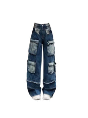 christmas outfit JazzHer Women Blue Cargo Jeans Korean Harajuku Y2k Vintage Denim Trouser 90s Aesthetic High Waist Cowboy Pants 2000s Trashy Clothes 2025