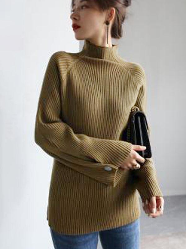 JazzHer 2024 Fall Fashion Simple Loose Solid Color High-Neck Sweater