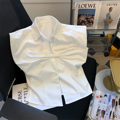 JazzHer 90s Vintage Clothes Women Summer Y2k Top T shirt Bow Crop Sexy Lace Casual Korea Short sleeve White Tees Bady Harajuku Femme Tee