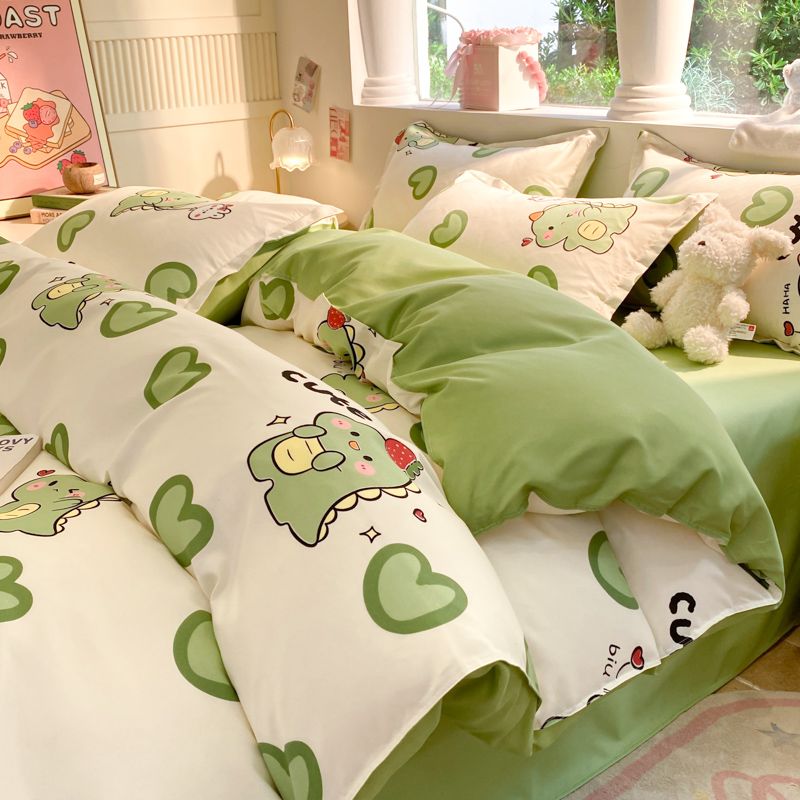 JazzHer Cute Cartoon Bedding Set Kids Adult Favorite Duvet Cover Pillowcase Bed Sheet Single Full Size Queen Girls Boys Bed Linens