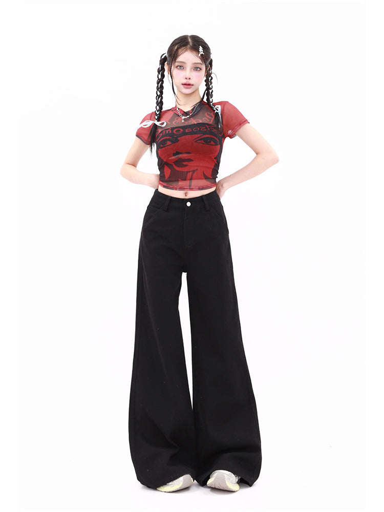 christmas outfit JazzHer Women Black Gothic Y2k Jeans Harajuku Aesthetic Japanese 2000s Style Baggy Denim Trousers Vintage Emo Jean Pants Trashy Clothes