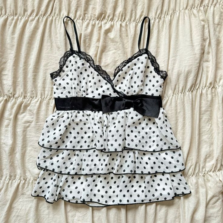 JazzHer Sweet Girl Camis Lace Korea Kawaii Loose Polka Dot Sexy Bow Harajuku Women Clothing Aesthetic Tank Top Femme Grunge Y2k Crop Top