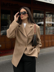 JazzHer Fashion Solid Women's Blazer Loose Lapel One Button Pocket Long Sleeve Female Suit Coat 2024 Autumn Autumn Lady Commute Jacket