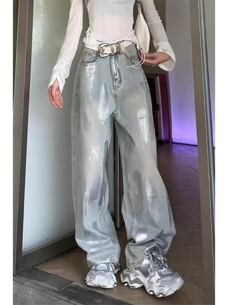 christmas outfit JazzHer Women's Grey Baggy Jeans Harajuku Oversize Denim Trousers Y2k Aesthetic Vintage Japanese 2000s Style Jean Pants Trashy Clothes