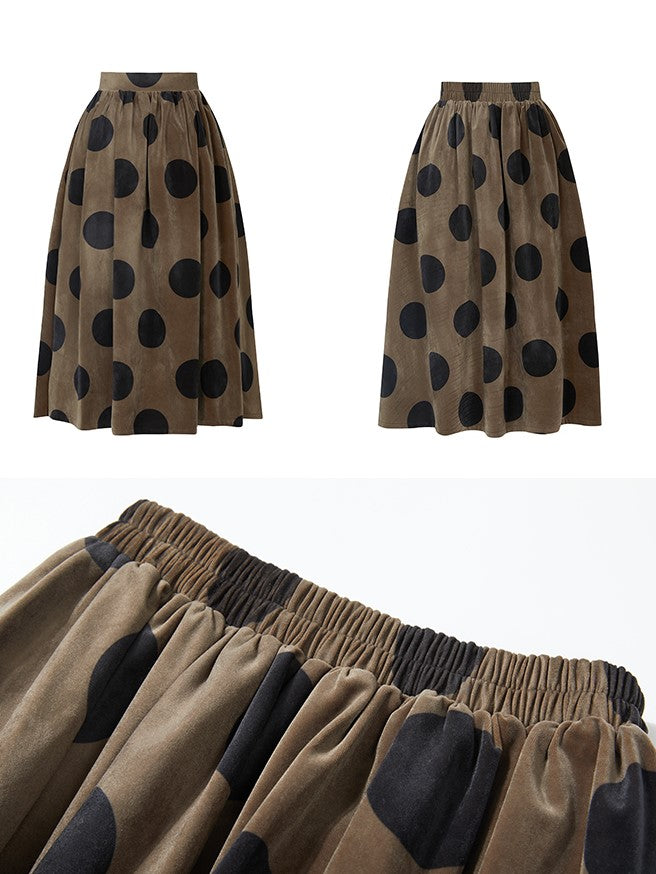 Jazzher Birch Brown Polka Dot Velvet Umbrella Skirt