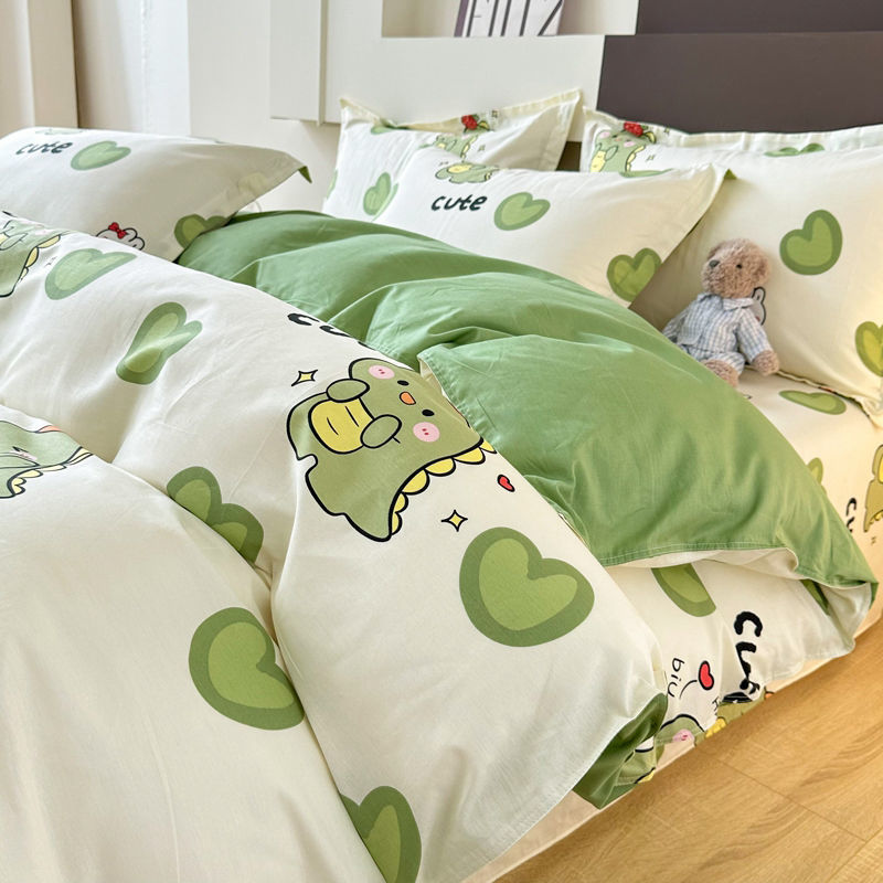 JazzHer Spring Bedding Set Fashion Cartoon Kids Single Double Queen Size Flat Sheet Duvet Cover Pillowcase Bed Linens Home Textile