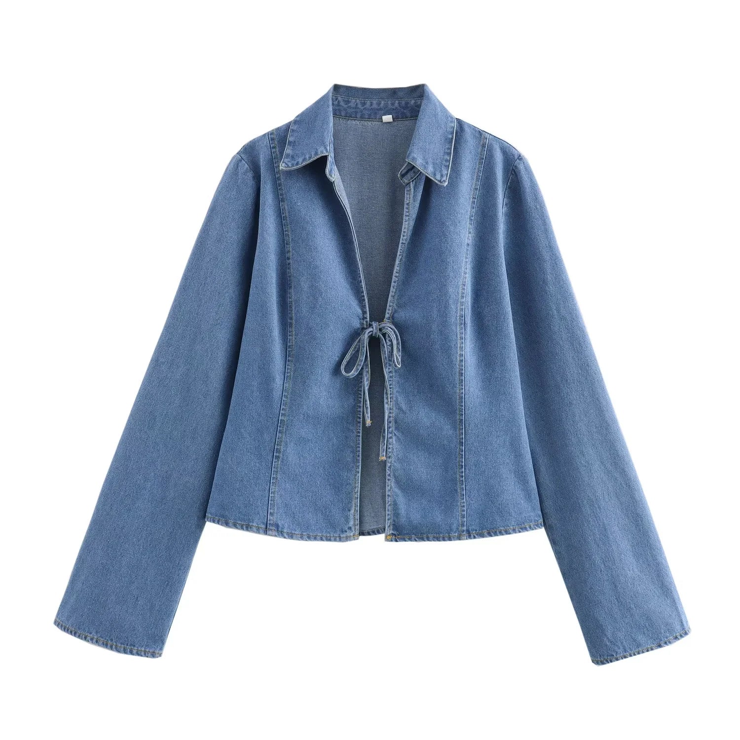 cold weather outfits JazzHer 2024 Spring Summer Casual Women Denim Shirts Fashion Streetwear BOWtie Solid Turn-down Collar Chic Open Stitch Shirts