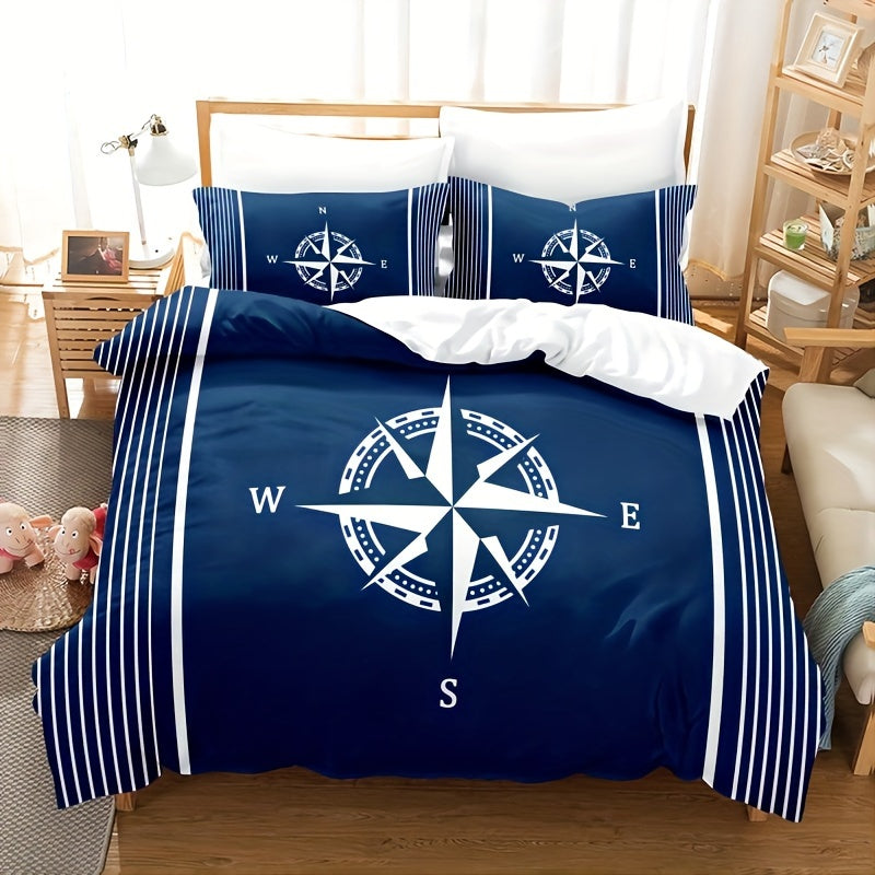 JazzHer 3pcs Duvet Cover Set, Digital Printing Ship's Anchor Bedding Set, Soft Comfortable Duvet Cover, For Bedroom, Guest Room