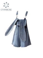 christmas outfit JazzHer Women's Clothes Vintage Denim Short Jumpsuits Streetwear Shorts Jeans Y2k Overalls Korean High Waist Wide Leg Denim Pants Summer