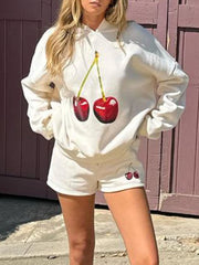 thanksgiving outfit JazzHer New Fashion Women Hoodie Long Sleeve Cherry Print Hooded Sweatshirt Pullover Fall Casual Tops Club Street Style S M L