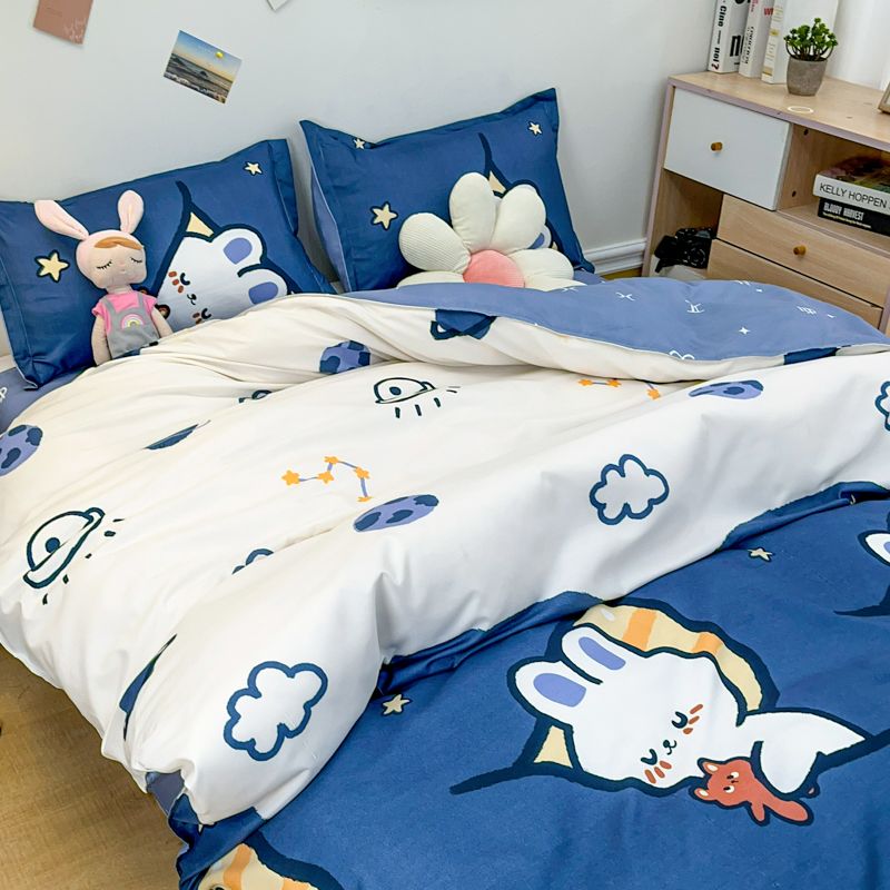 JazzHer Kids Duvet Cover Set with Zipper Girl Boys Favorite Flat Sheet Pillowcases No Filler Hotel Twin Queen Size Cute Soft Bedding Set