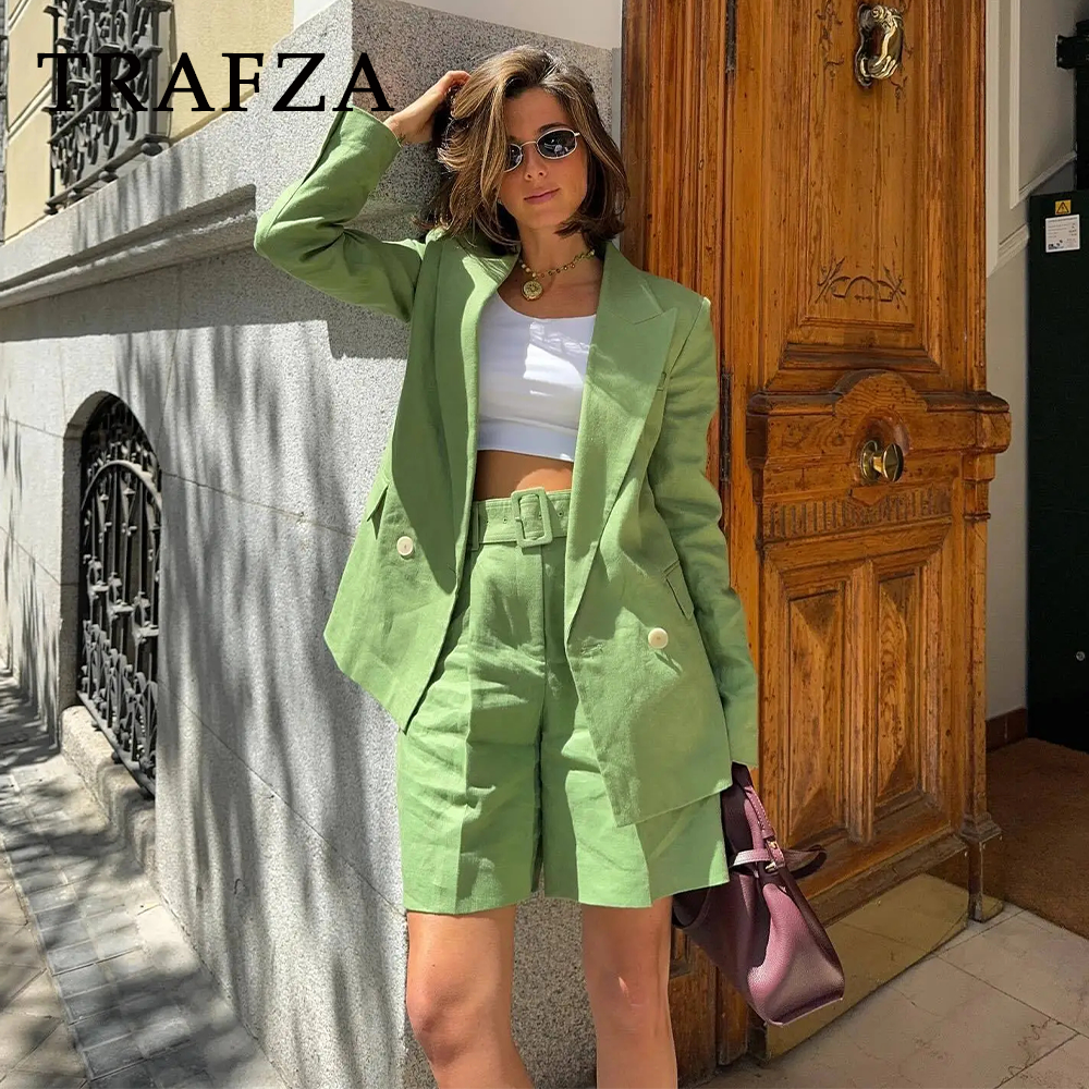 cold weather outfits JazzHer 2024 Spring Summer Office Lady Solid Suits Fashion Streetwear Pockets Shrug Double Breasted Blazers+Zipper Sashes Shorts