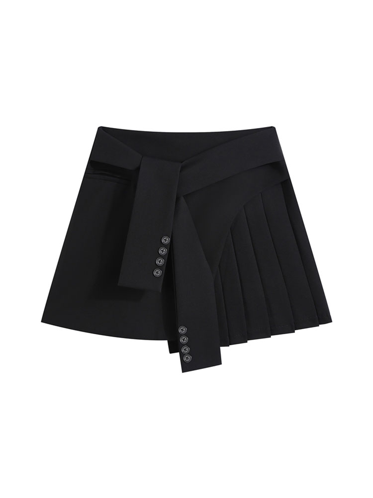 christmas outfit JazzHer Women Mini Skirt 2025 Summer Fashion High Waist Black Pleated Skirt Streetwear Casual Loose Belt Irregular Suit Skirt Femlae