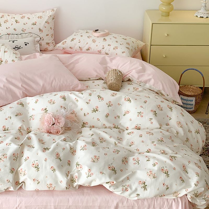 JazzHer 2025 Bedding Set New Spring Girls Ins Duvet Cover with Zipper No Filler Flat Sheet Pillowcase Single Queen Size Bed Linens