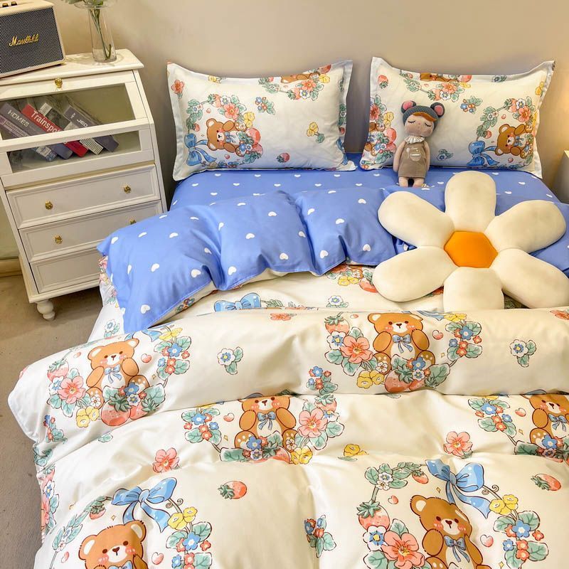 JazzHer Cute Bedding Set Fashion Single Double Size Flat Sheet Duvet Cover Pillowcase Soft Microfiber Boys Girls Bed Linen
