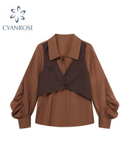 christmas outfit JazzHer Women's Coffee Shirts and Blouses Vintage Y2k 90s Aesthetic 2000s Elegant Long Sleeve Polo-Neck Luxury Shirt Clothes Autumn 2025