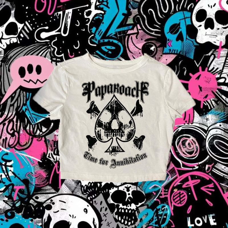 JazzHer Y2k Top Punk Vintage Skeleton T Shirt Women Clothes Streetwear Gothic Grunge White Tees Sexy Summer Emo Aesthetic Short Sleeve