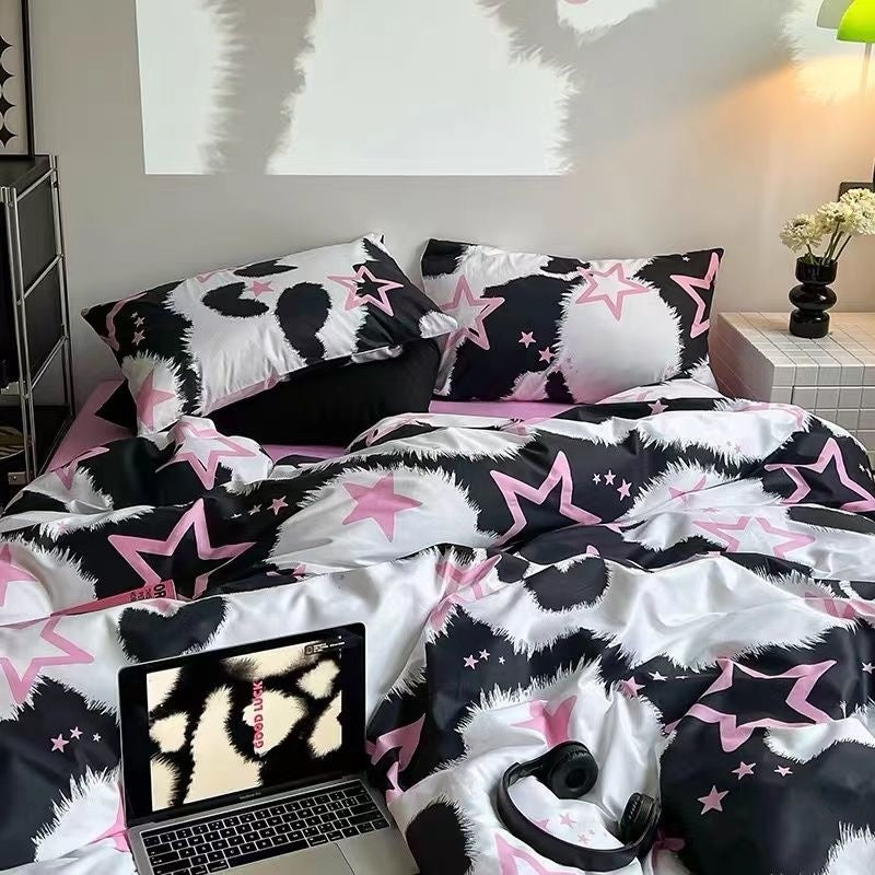 JazzHer Nordic Style Green Bedding Set Fashion Soft Check Pattern Duvet Cover Pillowcase Bed Sheet For Girl Double Queen King Bedclothes