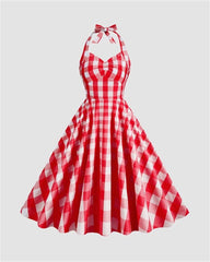 JazzHer Sweet Utopia Halter Flare Gingham Dress