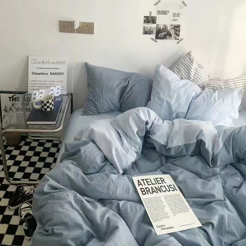 JazzHer Ins Style Bedding Set Nordic Single Double Flat Sheet Duvet Cover Pillowcase Soft Microfiber Full Queen Size Bed Linen