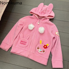 JazzHer Anime Hoodie 2025 Women Clothing Cute Lamb Wool Thicked Jacket Ropa Mujer Japanese Y2k Tops Hooded Casual Fashion Sweatshirts