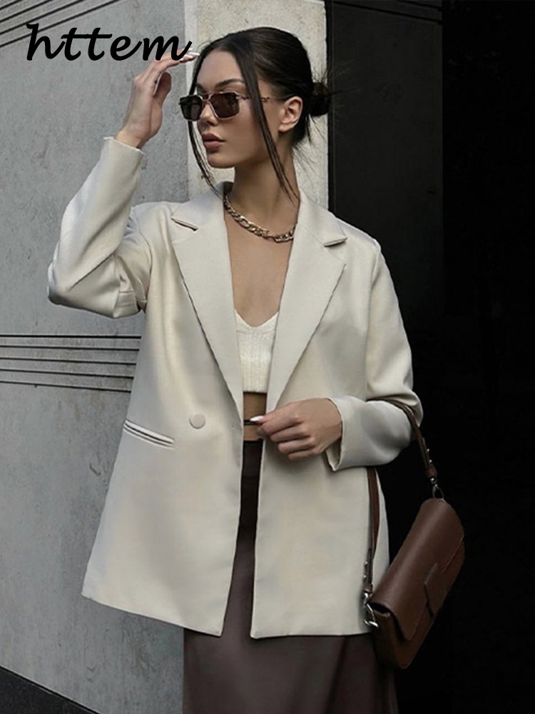 JazzHer Elegant Solid Women's Suit Coat Loose Lapel Long Sleeve One Button Shoulder Pads Female Jackets 2024 Autumn Lady Commute Outwear