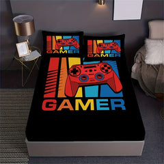 JazzHer Games Print Fitted Sheet Set Soft Home Textile Comfortable Breathable Gamepad Bedding Set for Bedroom Guest Room