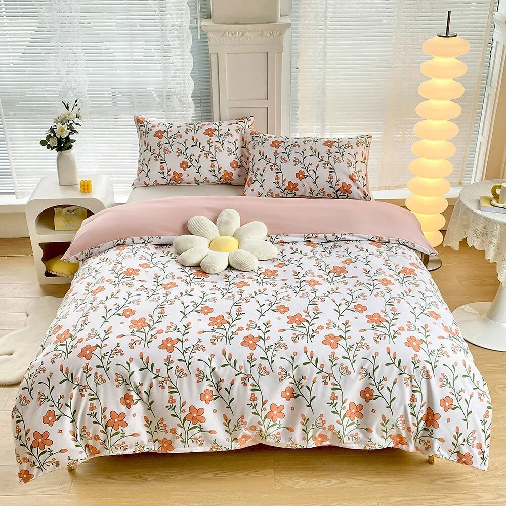 JazzHer Ins Nordic Bedding Set No Filler Duvet Cover Fitted Sheet Pillowcase Single Double Queen Size Home Bedspread Set