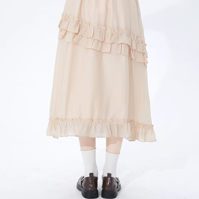 Jazzher Apricot Double-Layered Ruffle Skirt