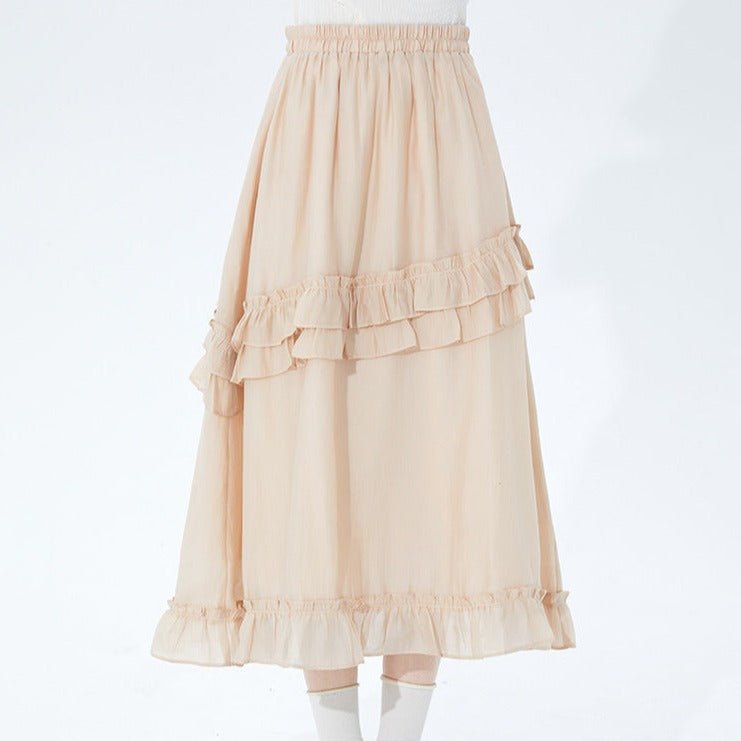 Jazzher Apricot Double-Layered Ruffle Skirt