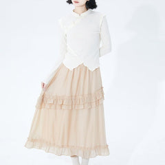 Jazzher Apricot Double-Layered Ruffle Skirt