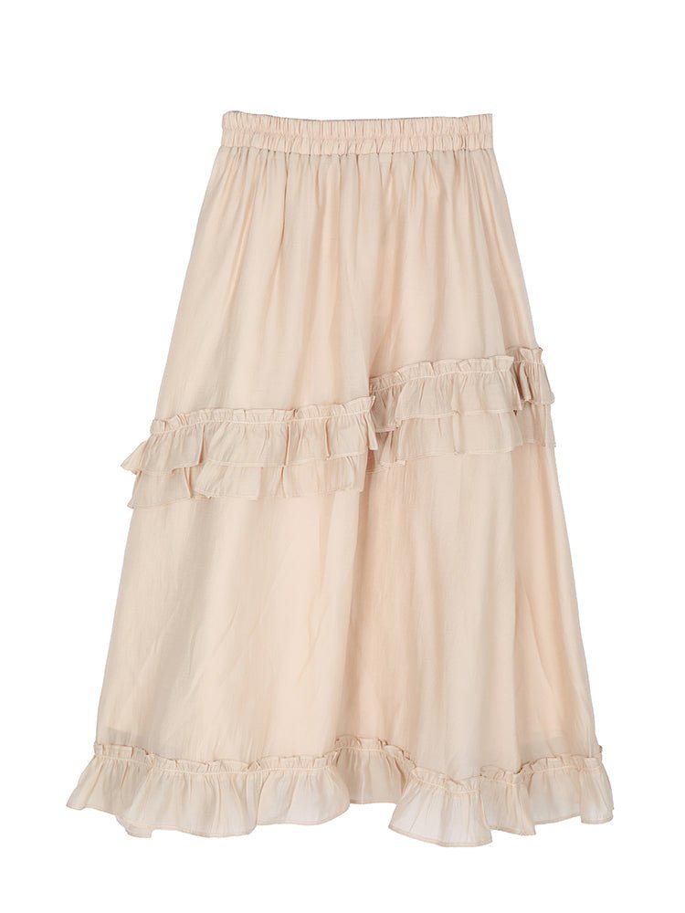 Jazzher Apricot Double-Layered Ruffle Skirt