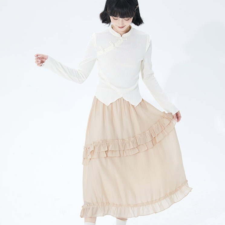 Jazzher Apricot Double-Layered Ruffle Skirt