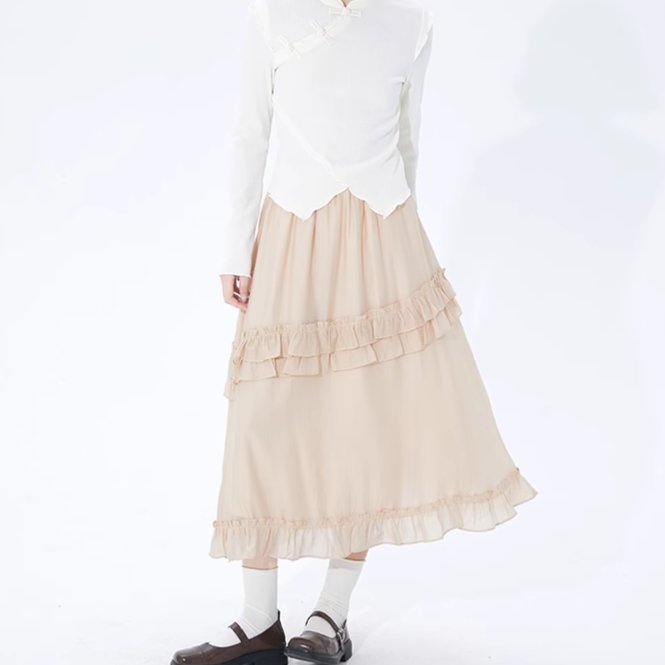 Jazzher Apricot Double-Layered Ruffle Skirt